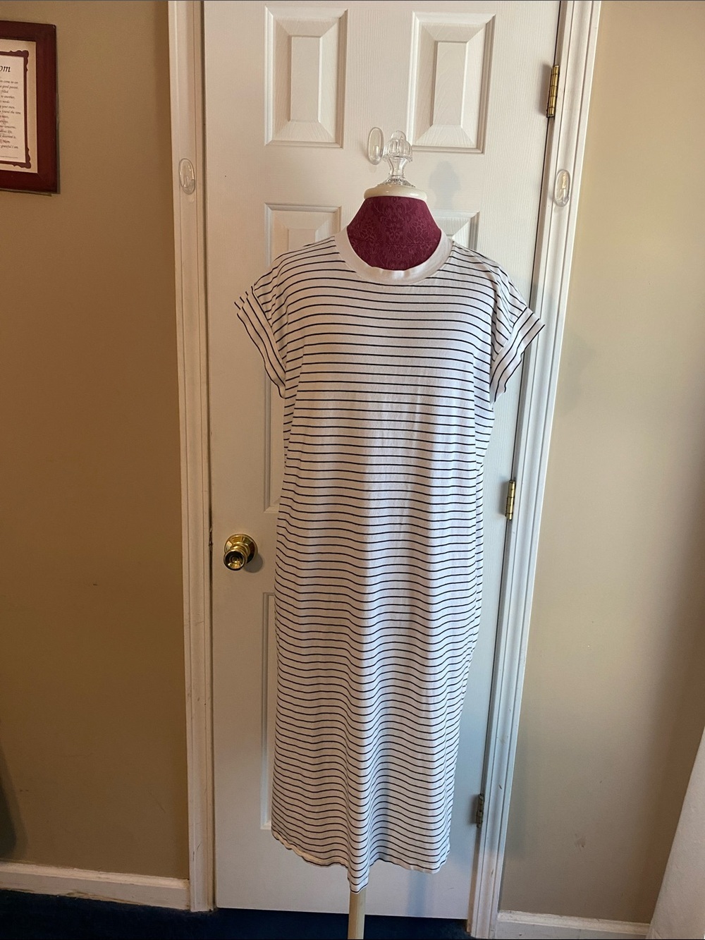 A New Day Striped Short-Sleeve XL Midi Dress in White and Black Career Wear